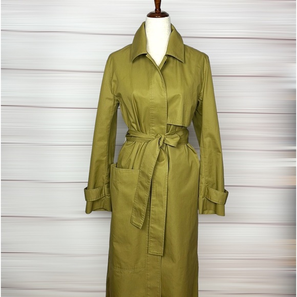 CLOSET CLEAR OUT! Offers welcome! COS Olive Cotton Twill Trench Coat Belted - Picture 4 of 16